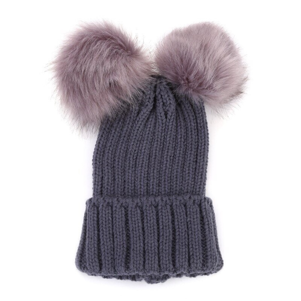 π₯ Beanies Cap Winter With 2 Fur Ball - Picture 3 of 5